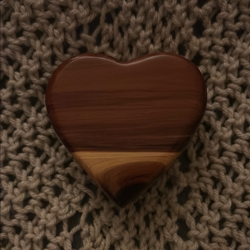 Heart-Shaped Brown and Tan Trinket Box